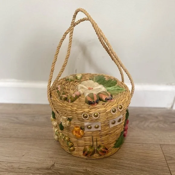 HANDMADE Basket Bag with Floral Pattern - Picture 3 of 11